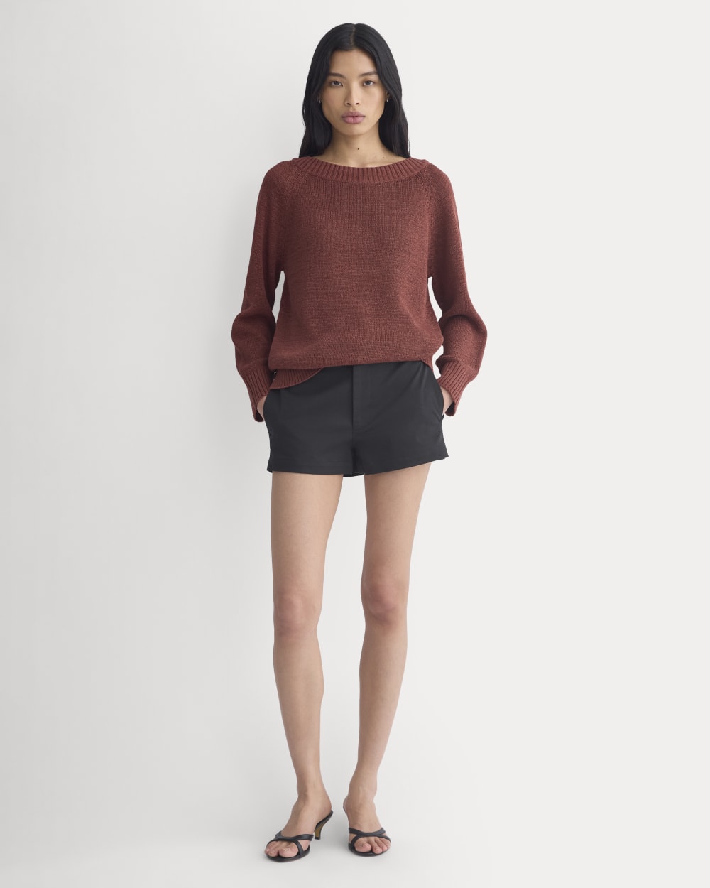 Wide-Neck Crew Sweater in Henna Red