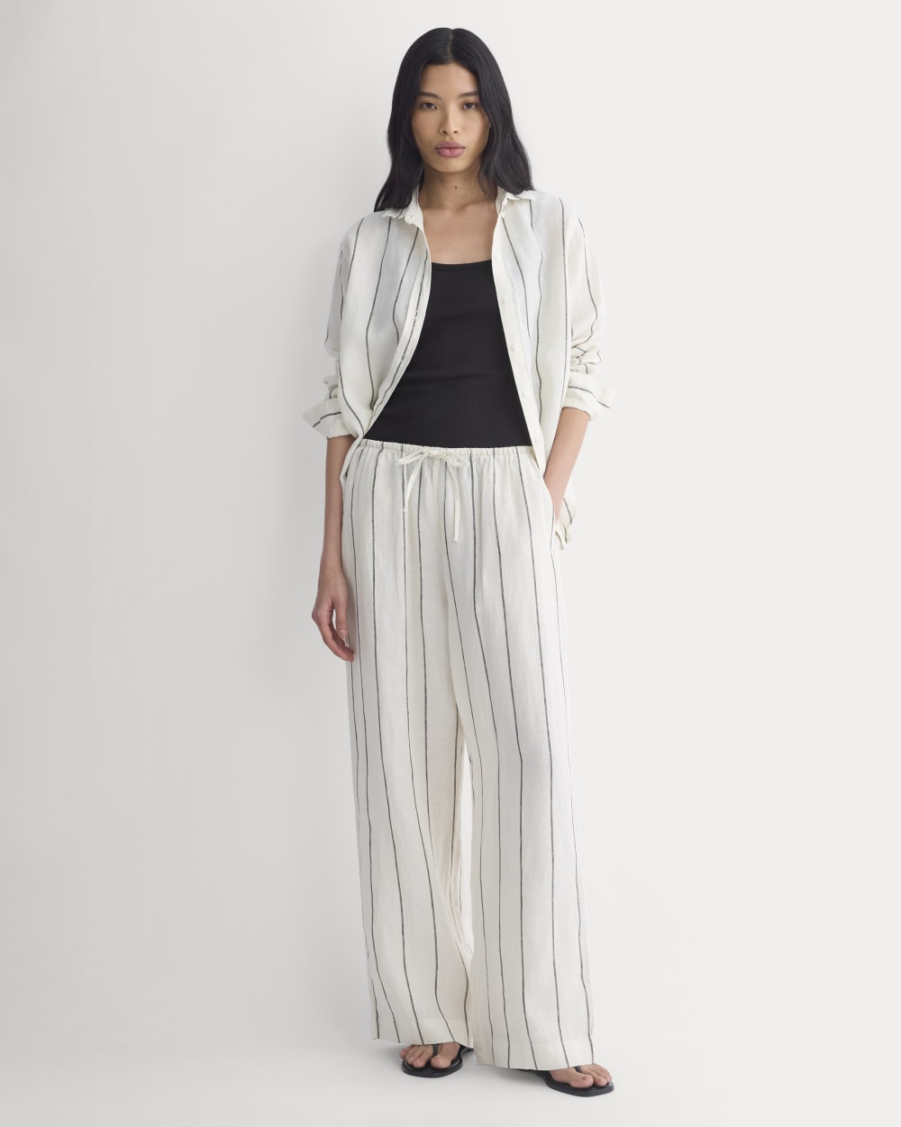 The Drawstring Pant in Linen | Gardenia/Meteorite