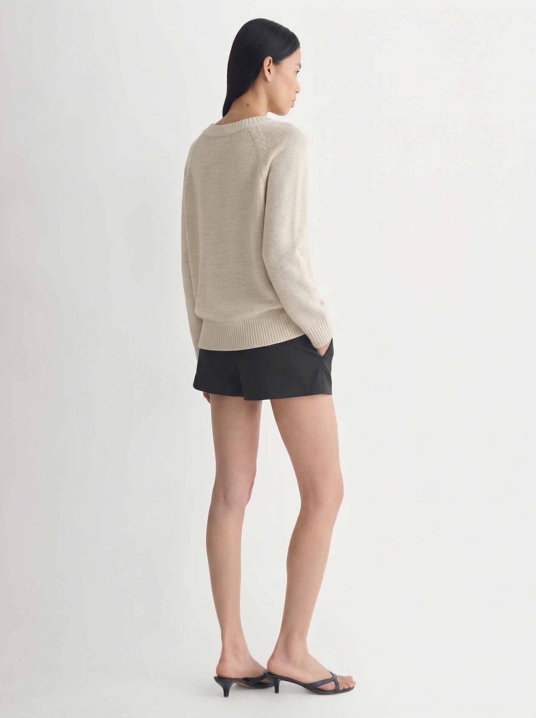 Wide-Neck Tape Yarn Sweater – Bone
