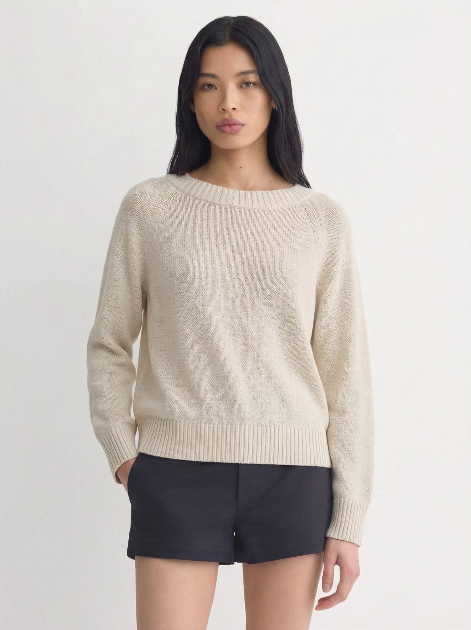 Wide-Neck Tape Yarn Sweater – Bone