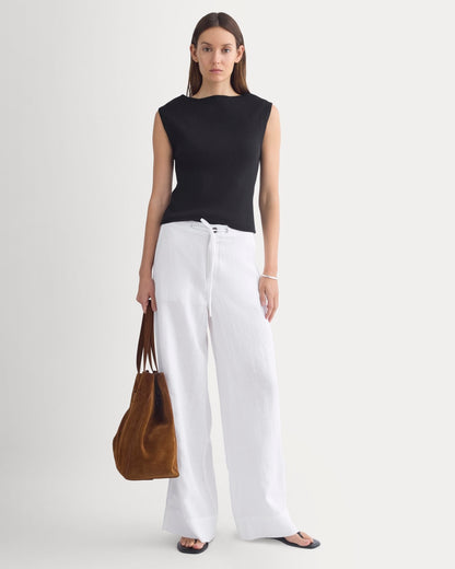 Wide-Leg Drawstring Pant – White