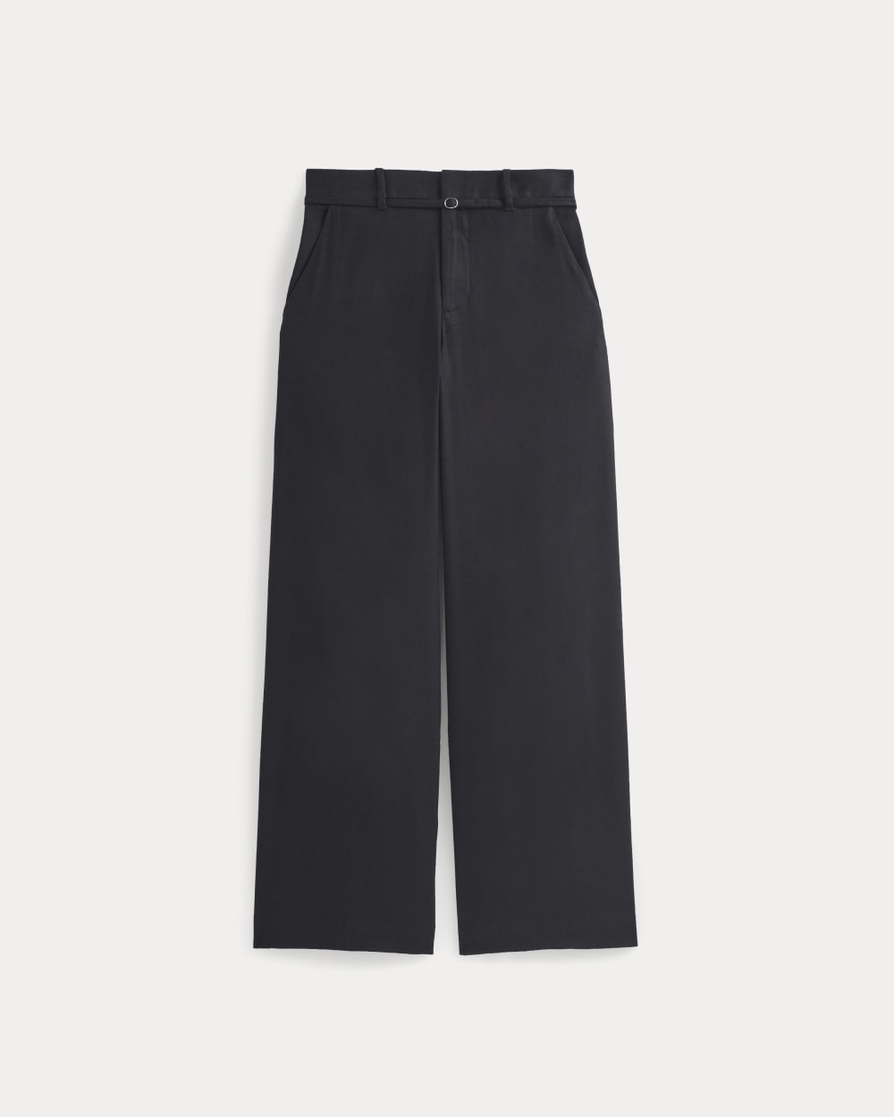 Stretch Linen Wide-Leg Belted Trouser | Black | Regular