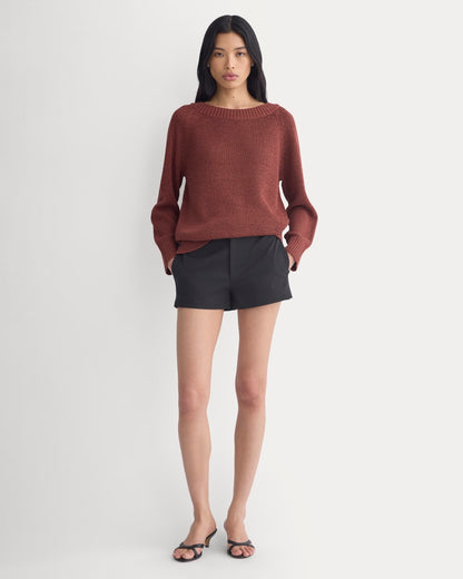Wide-Neck Crew Sweater in Henna Red