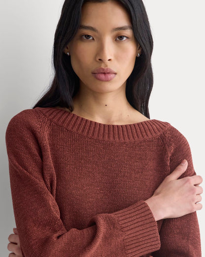 Wide-Neck Crew Sweater in Henna Red