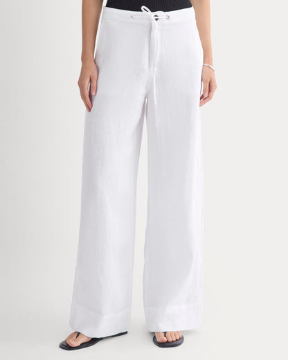 Wide-Leg Drawstring Pant – White