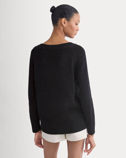 Wide-Neck Crew Sweater – Black