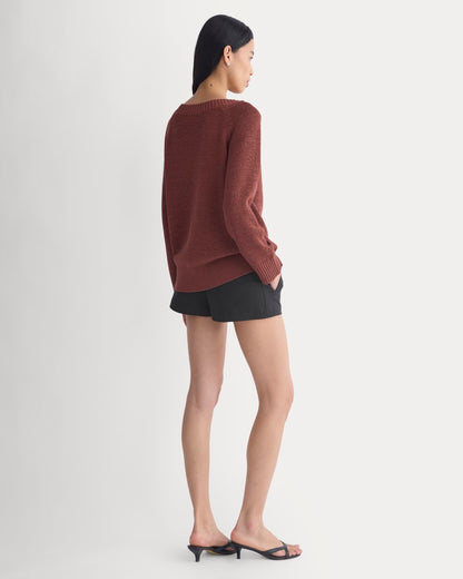 Wide-Neck Crew Sweater in Henna Red