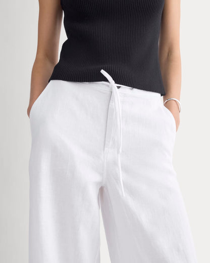 Wide-Leg Drawstring Pant – White