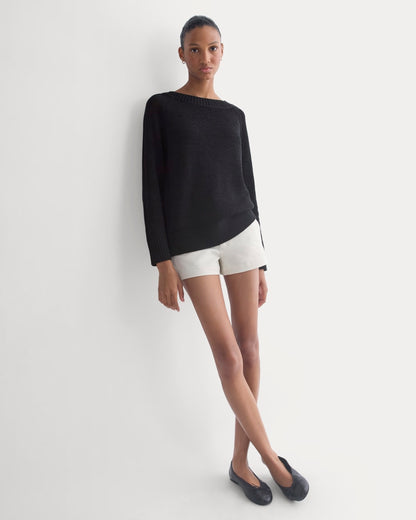 Wide-Neck Crew Sweater – Black
