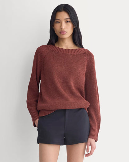 Wide-Neck Crew Sweater in Henna Red