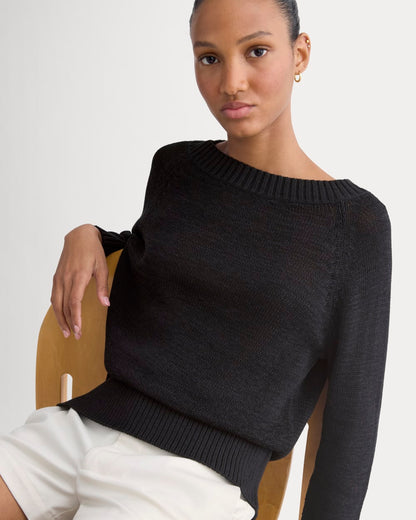 Wide-Neck Crew Sweater – Black