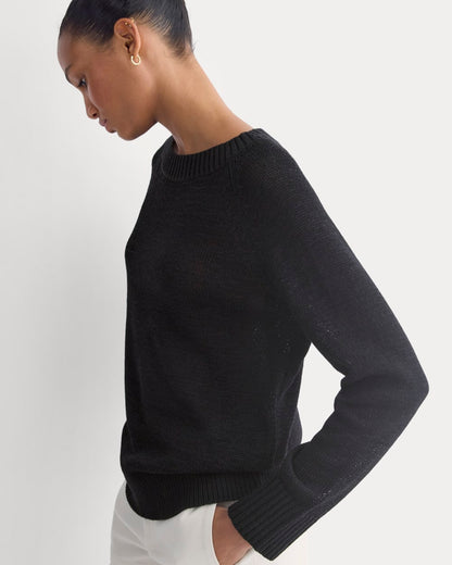 Wide-Neck Crew Sweater – Black