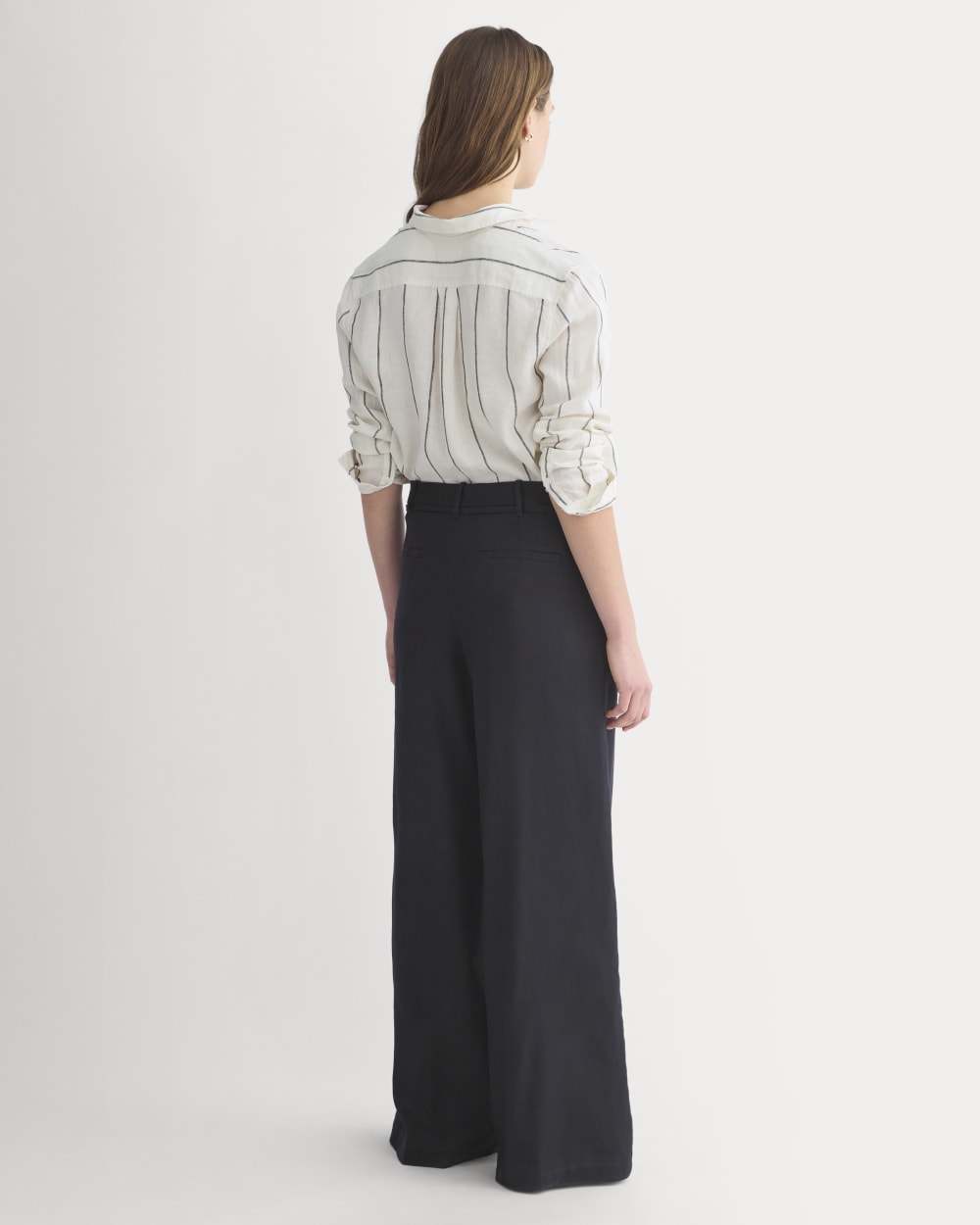 Stretch Linen Wide-Leg Belted Trouser | Black | Regular